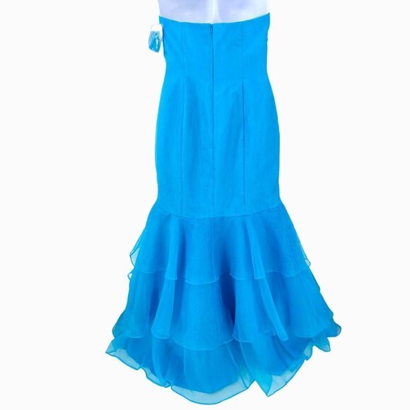 NWT DAVID'S BRIDAL MALIBU BLUE ORGANZA MERMAID PROM FORMAL BRIDESMAID DRESS GOWN - Picture 2 of 6